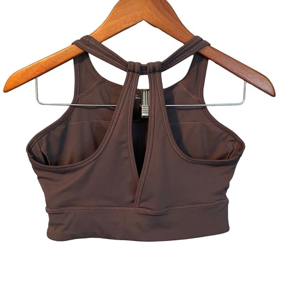 Under Armour Women’s Rush Style Sports Bra Top Ash Taupe Cross Slit Back Sz M - Picture 2 of 3